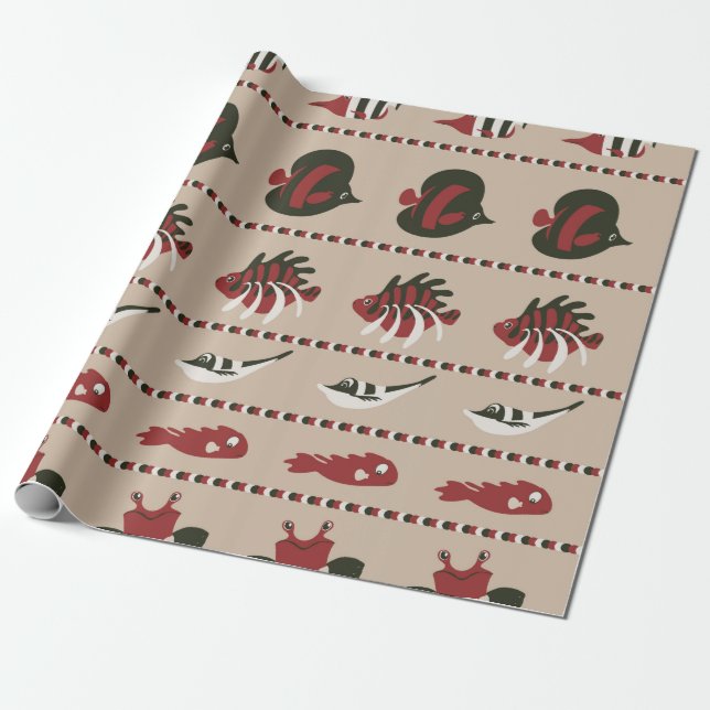 Nahtloser Hintergrund mit Meereslebewesen - Krabbe Geschenkpapier (Ungerollt)