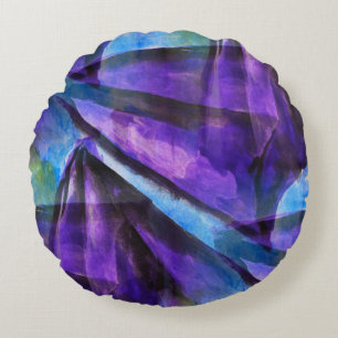 nahtloser Kubismus lila, blaue abstrakte Kunst Rundes Kissen