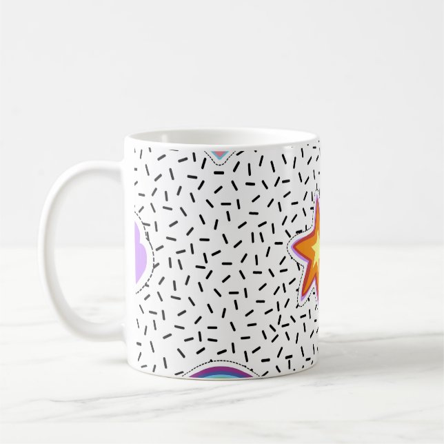 Nahtloser Musterhintergrund mit Patch-Cartoon Kaffeetasse (Links)