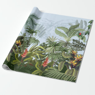 Nahtloser Rand mit Dschungelbäumen und Blumen. Vin Geschenkpapier