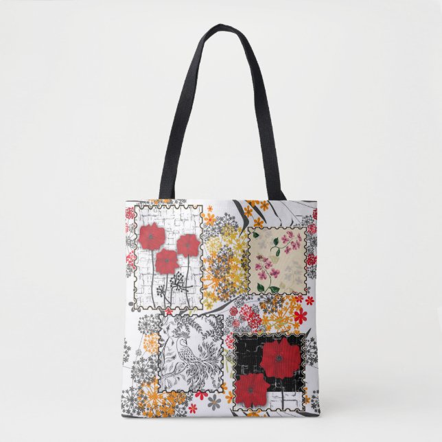 Nahtloser retro-vintage-patchwork-steppdecken-mohn tasche (Vorderseite)