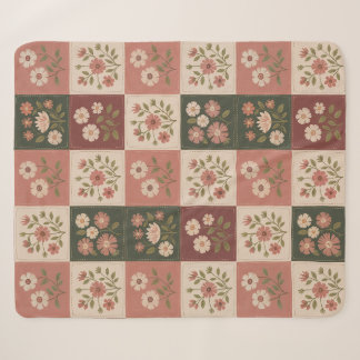 Nahtloser Rustikaler Blumen-Patchwork Sherpadecke