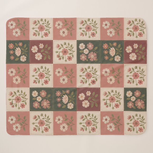Nahtloser Rustikaler Blumen-Patchwork Sherpadecke (Vorderseite (Horizontal))