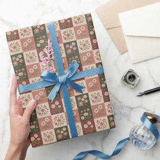 Nahtloser Rustikaler Blumenpatchwork Geschenkpapier