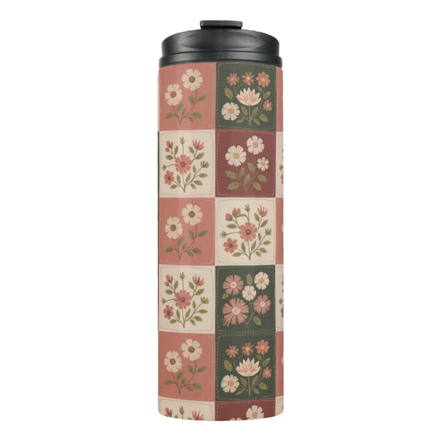 Nahtloser Rustikaler Blumenpatchwork Thermosbecher (Vorderseite)