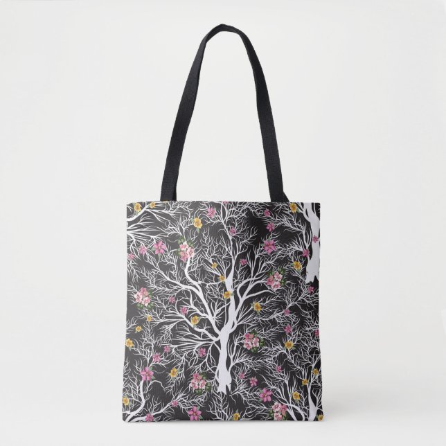 nahtloser Schwarzer Baum mit farbigen Blume Tasche (Vorderseite)