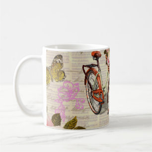 Nahtloser vintage Hintergrund mit Rosen, Schmetter Kaffeetasse
