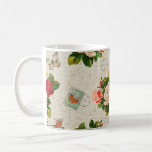 Nahtloser Vintager Hintergrund mit Blume und Butte Kaffeetasse