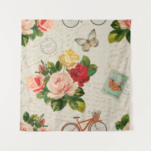 Nahtloser Vintager Hintergrund mit Blume und Butte Wandteppich