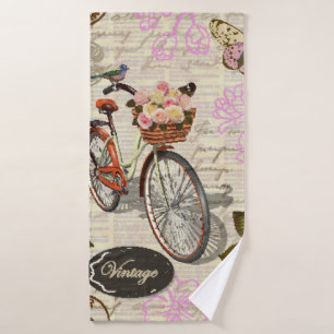 Nahtloser Vintager Hintergrund mit Rose, Schmetter Badehandtuch