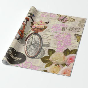 Nahtloser Vintager Hintergrund mit Rose, Schmetter Geschenkpapier