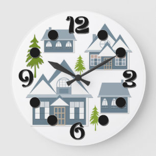 Nahtloser Winter Frohe Weihnachten Landschaft grau Große Wanduhr