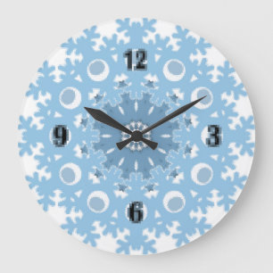 Nahtloser Winter hellblau weißes Muster Schneefloc Große Wanduhr