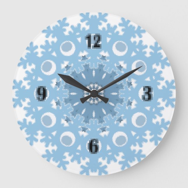 Nahtloser Winter hellblau weißes Muster Schneefloc Große Wanduhr (Vorderseite)
