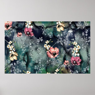 nahtloses abstraktes Blumenmuster auf gemischtem H Poster