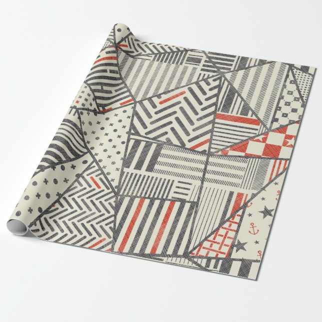 Nahtloses abstraktes Patchwork in Retro-Farben. En Geschenkpapier (Ungerollt)