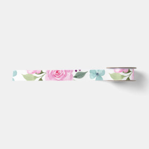 Nahtloses Aquarell mit rosa Blumen Satinband