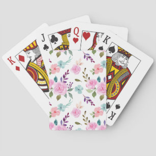Nahtloses Aquarell mit rosa Blumen Spielkarten