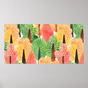nahtloses Aquarellmuster von Herbstbäumen Poster