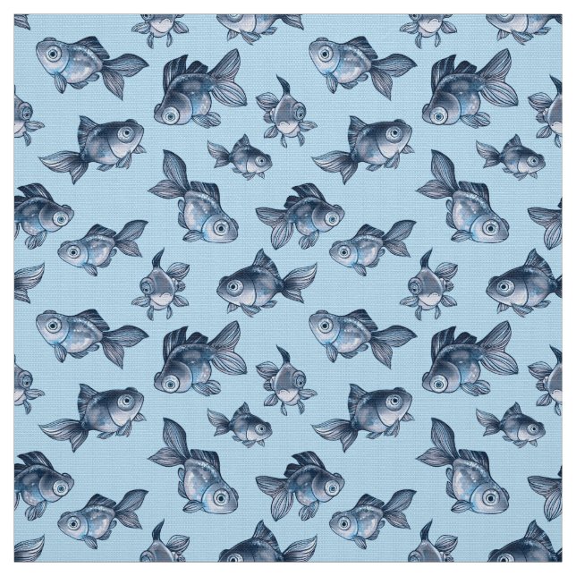 Nahtloses blaues Dekormuster mit Fisch Stoff (Muster)