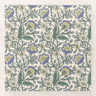 Nahtloses blaues, gelbes und weißes Blumenmuster Glasuntersetzer