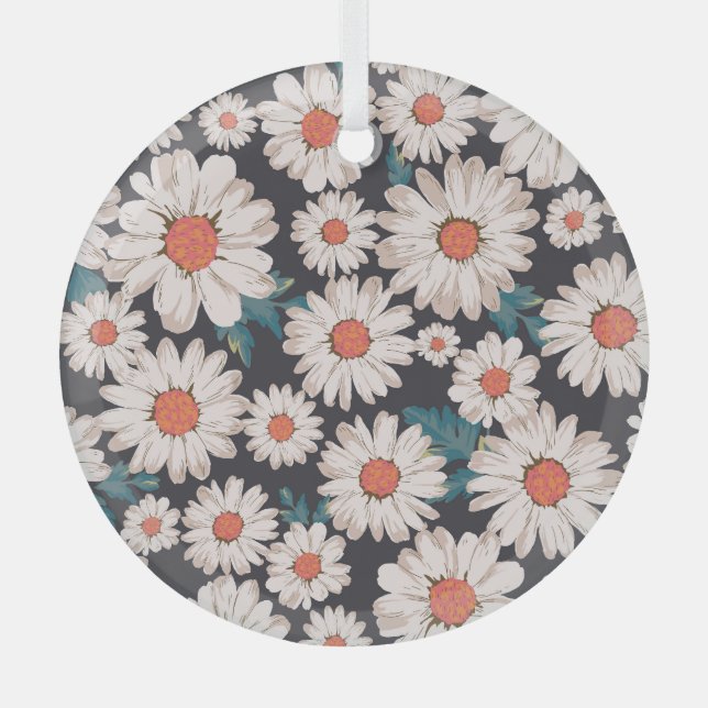 Nahtloses Blossom Daisy Blume Muster Ornament Aus Glas (Vorderseite)