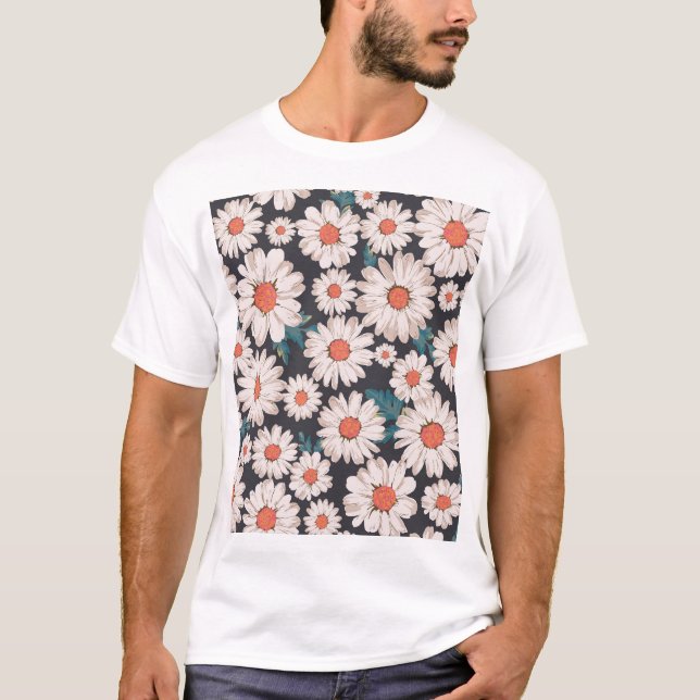 Nahtloses Blossom Daisy Blume Muster T-Shirt (Vorderseite)