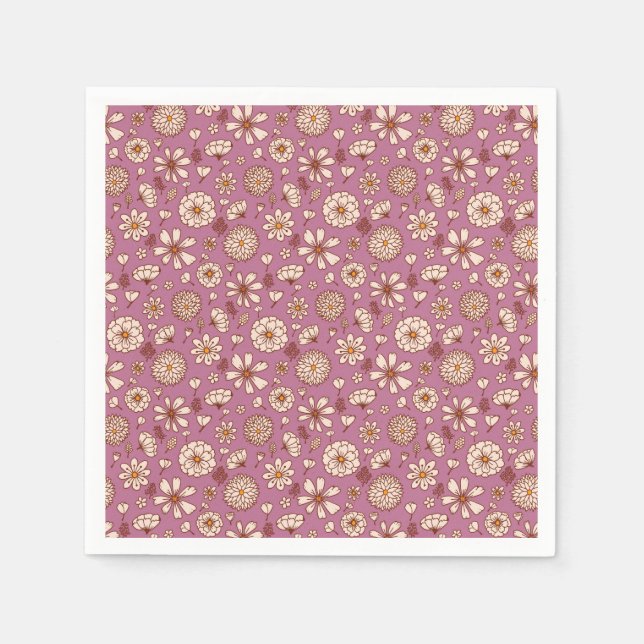 Nahtloses Blumenmuster bordeauxrot Serviette (Vorderseite)