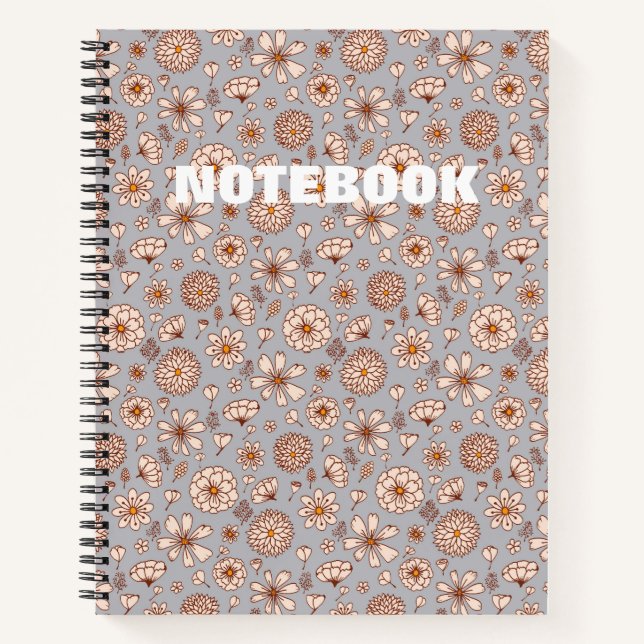 Nahtloses Blumenmuster Grau Notizbuch (Vorderseite)