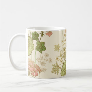 Nahtloses Blumenmuster. Grüne Blätter, rosa Gera Kaffeetasse