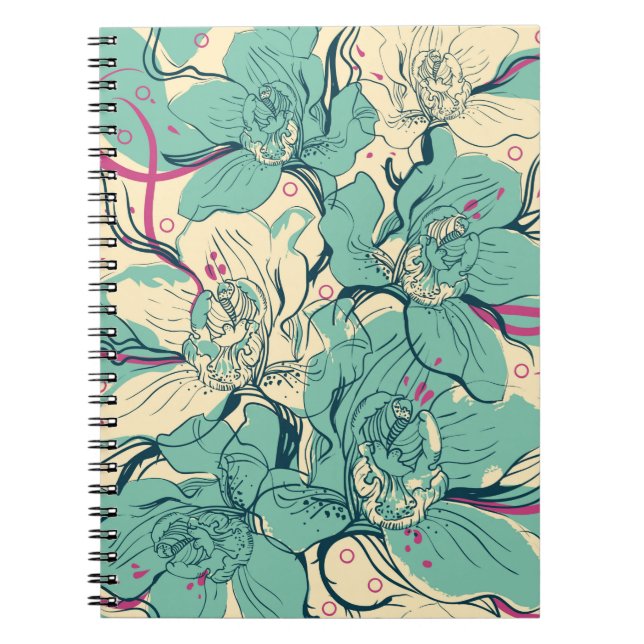 nahtloses Blumenmuster mit blauer Orchidee, Notizblock (Vorderseite)
