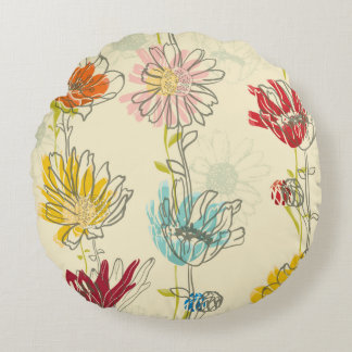 Nahtloses Blumenmuster mit handgezeichnet Blume Rundes Kissen
