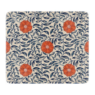 Nahtloses Blumenmuster mit leuchtend orangefarbene Schneidebrett