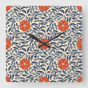 Nahtloses Blumenmuster mit leuchtender orangefarbe Quadratische Wanduhr