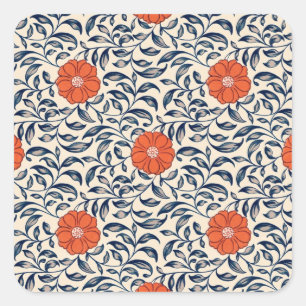 Nahtloses Blumenmuster mit leuchtender orangefarbe Quadratischer Aufkleber