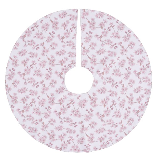Nahtloses Blumenmuster mit rosa Kirschblüten Polyester Weihnachtsbaumdecke (Vorderseite)