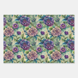 Nahtloses Blumenmuster Möbel-Decoupage Geschenkpapier Set
