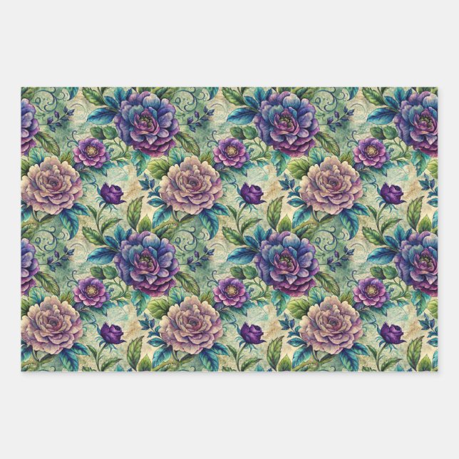 Nahtloses Blumenmuster Möbel-Decoupage Geschenkpapier Set (Vorderseite)