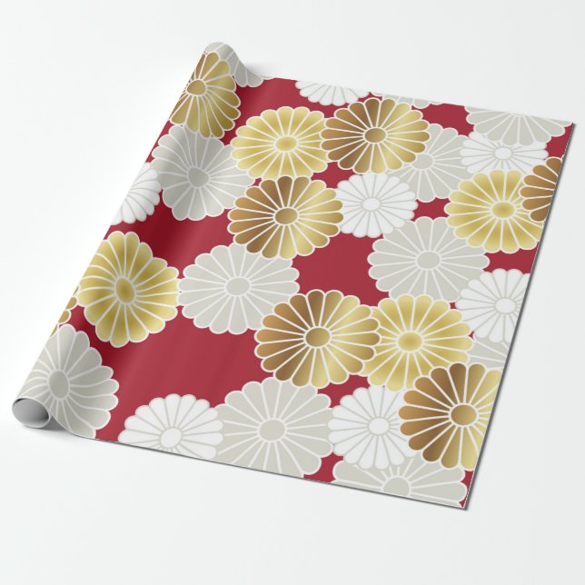 Nahtloses Chrysanthemum im japanischen tra Geschenkpapier (Ungerollt)