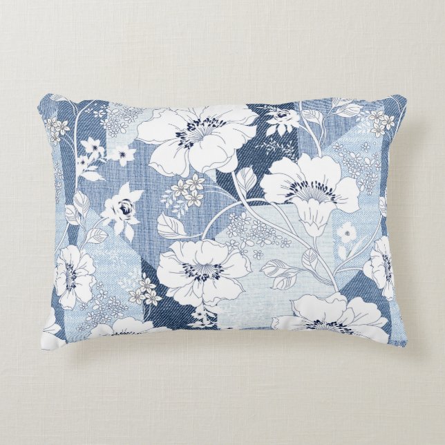 Nahtloses Denim-Patchwork für die Blume Dekokissen (Vorderseite)