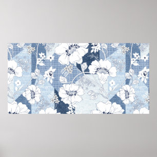 Nahtloses Denim-Patchwork für die Blume Poster