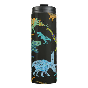 Nahtloses Dino-Muster. Originelles Design mit tRex Thermosbecher