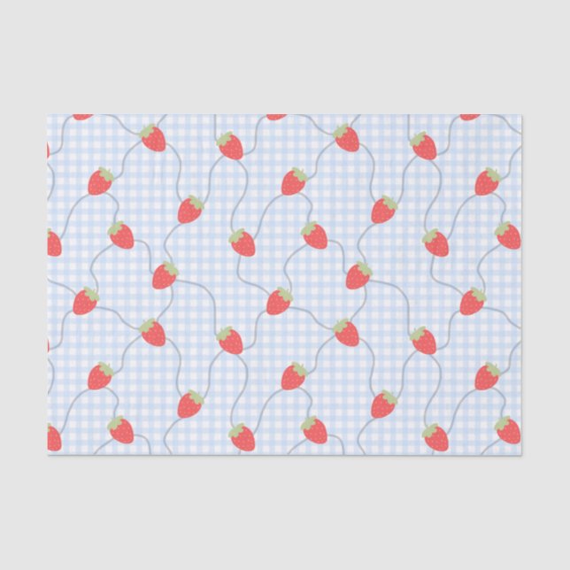 Nahtloses Erdbeer-Gingham-Muster Seidenpapier (Vorderseite)
