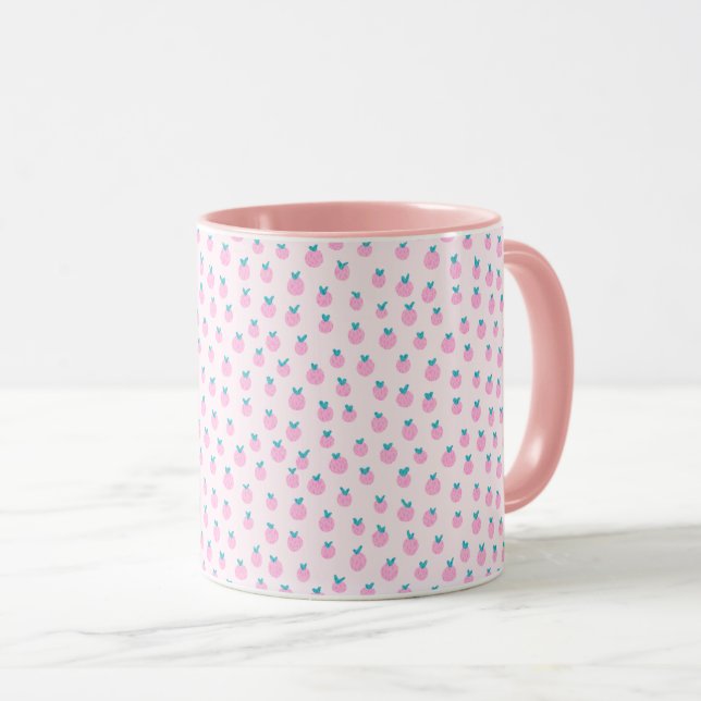 Nahtloses Erdbeermuster – Pastellrosa Süß  Tasse (VorderseiteRechts)