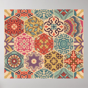 Nahtloses farbenfrohes Patchwork-Fliese mit Islam, Poster