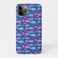 Nahtloses, flaches Muster mit Doodle-Fischen