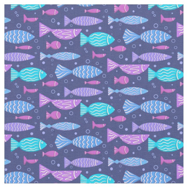 Nahtloses, flaches Muster mit Doodle-Fischen Stoff (Nahaufnahme)