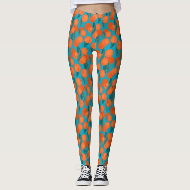 Nahtloses flaches Muster mit Pfirsichen auf Ästen Leggings (Vorderseite)
