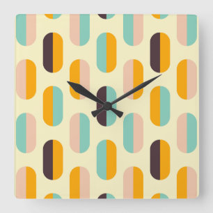 Nahtloses geometrisches Muster im Retro-Stil Quadratische Wanduhr
