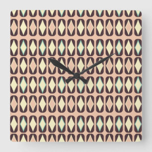 Nahtloses geometrisches Muster in dunkelbraunem Bl Quadratische Wanduhr